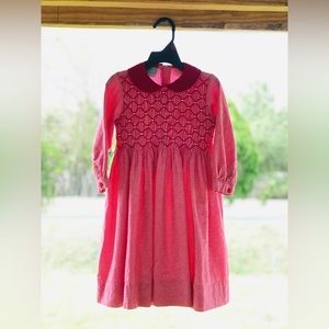 Velani Classics Vintage Red Gingham Long Sleeve Diamond Smocked Girl Dress Sz-4